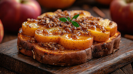 Delicious sweet potato toast topped with pumpkin butter and cinnamon, garnished with nuts