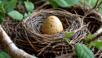 Obraz premium Serene nest cradling a speckled egg in nature
