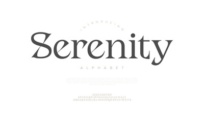 Serenity typography beauty fashion elegant minimalist serif italic fonts decorative wedding vintage retro logos. Minimal luxury font alphabet logo. Vector illustration