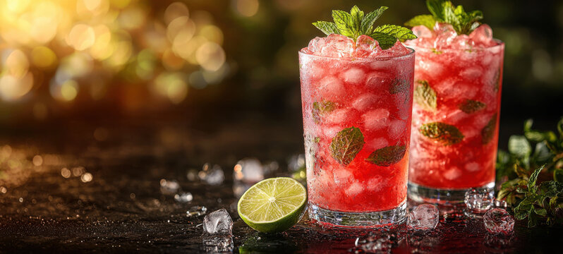 Refreshing watermelon mojito mocktail with fresh lime and mint - Powered by Adobe