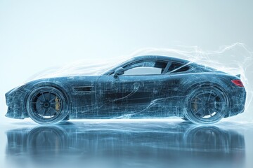 Naklejka premium Sleek futuristic car design showcases cutting-edge automotive technology, emphasizing aerodynamics and innovation in modern vehicle engineering excellence.