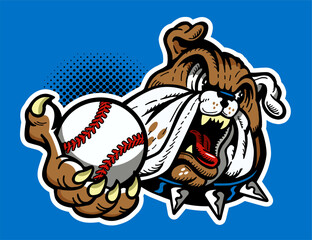 bulldog mascot holding baseball for school, college or league sports