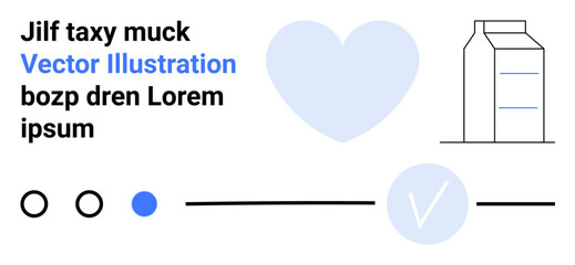 Heart shape, drink carton, various lines, circles, and text elements in a minimalistic style. Ideal for love, design, creativity simplicity communication modernity marketing. Landing page