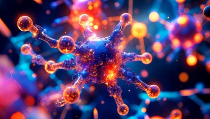 Vibrant abstract molecular structure with glowing details