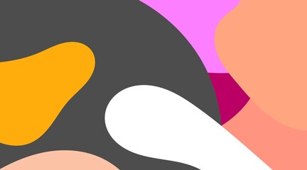 The abstract illustration employs organic forms in a palette of white, black, peach, and muted gray. This neutral and soft color scheme evokes a sense of elegance and minimalism.