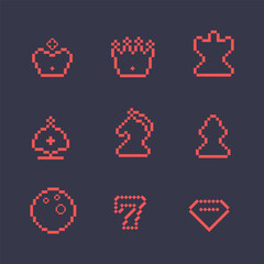 Casino pixel icon collection