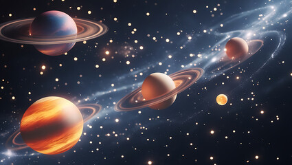 Fototapeta premium A mesmerizing 4D visual representation of celestial bodies in motion, set against a mysterious, dark black space galaxy background, created by generative ai