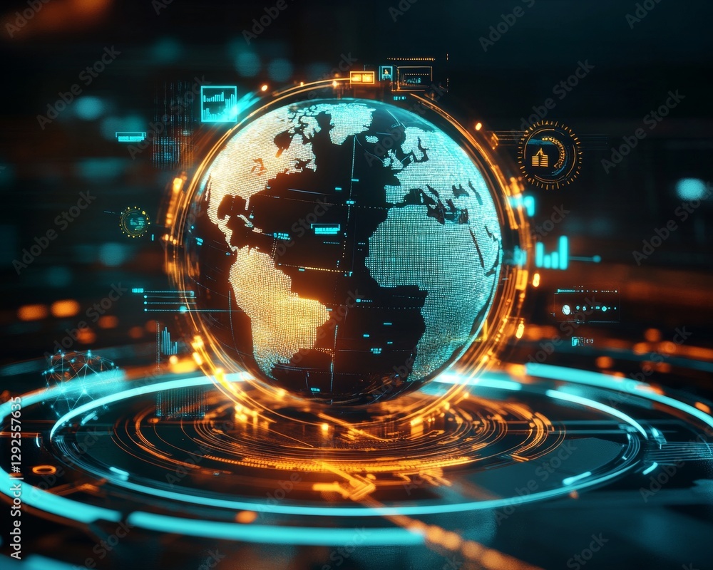 Poster global data visualization of earth in digital format high-tech environment abstract conceptual viewp