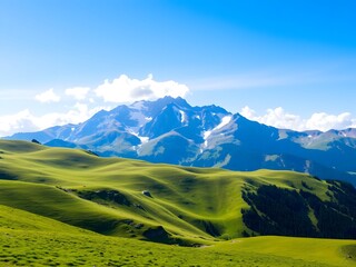  Alpine Mountain Range Beneath a Clear, Cloudless Blue Sky in Spring