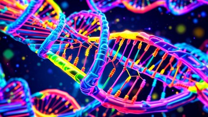Vibrant neon dna helix showcasing scientific innovation
