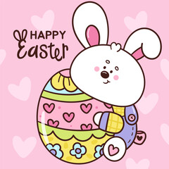 happy easter bunny with egg kawaii animal cute cartoon
