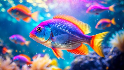 Vibrant underwater fish illuminated by ethereal light