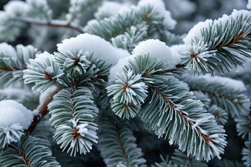a close up of a pine tree with snow on it