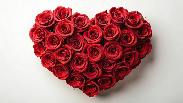 Red Rose Heart, Isolated White Background, Elegant Floral Photography, Romantic Still Life