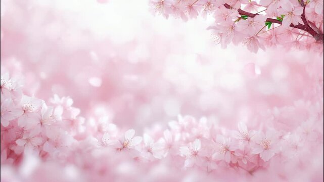 淡いピンク色ぼかし背景に花びらが舞い散る美しい満開の桜の花の3Dアニメーション