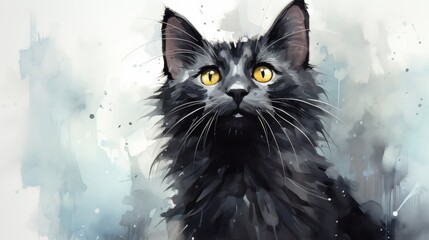 Black Cat Portrait in Watercolor Style for Appreciation Day Art