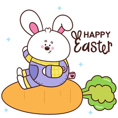 easter bunny with carrot kawaii animal cute character cartoon