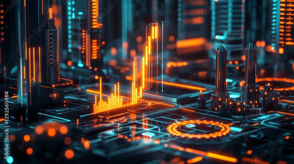 Aufkleber dynamic data visualization futuristic urban environment digital art high-tech cityscape aerial view 