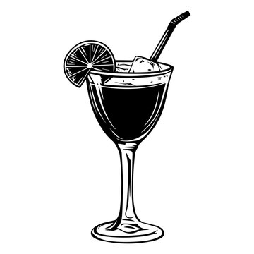 cocktail glass with lemon slice and straw clip art preview