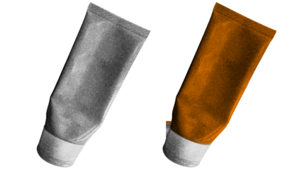 Squeeze Tube in halftone style illustration with a transparent background. Bold color and a retro, graphic print aesthetic. Ideal for poster and collage design element