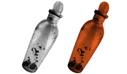 plastic bottle in halftone style illustration with a transparent background. Bold color and a retro, graphic print aesthetic. Ideal for poster and collage design element