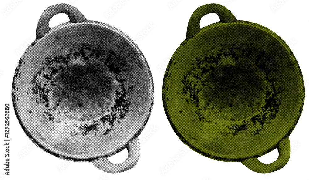 Fototapete A Frying Pan in halftone style illustration with a transparent background. Bold color and a retro, graphic print aesthetic. Ideal for poster and collage design element