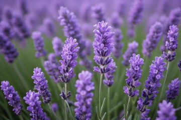 Naklejka premium lavender flowers are blooming in a field with a green background