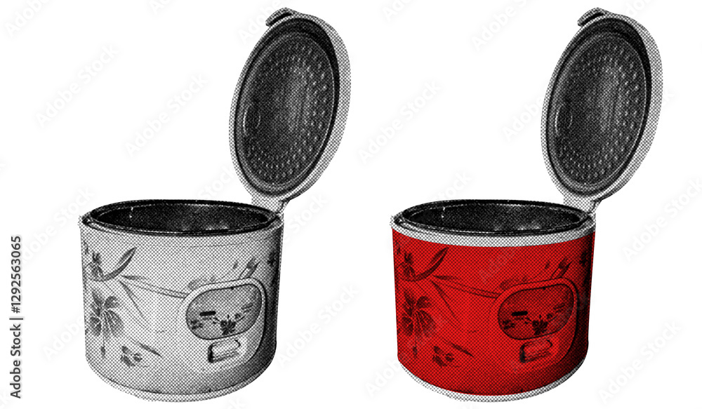 Fototapete Rice Cooker in halftone style illustration with a transparent background. Bold color and a retro, graphic print aesthetic. Ideal for poster and collage design element