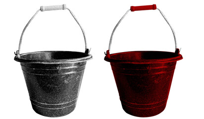 A Bucket in halftone style illustration with a transparent background. Bold color and a retro, graphic print aesthetic. Ideal for poster and collage design element