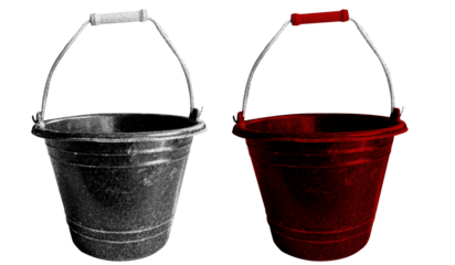 A Bucket in halftone style illustration with a transparent background. Bold color and a retro, graphic print aesthetic. Ideal for poster and collage design element