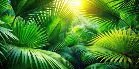 Fototapeta premium Serene Palm Leaves Background for Tropical Aesthetic, Lush Green Foliage, Nature Inspiration, Exotic Vibes, Summer Relaxation, Eco-Friendly Decor, Botanical Art, Vibrant Tropics, Natural Patterns