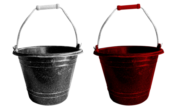 A Bucket in halftone style illustration with a transparent background. Bold color and a retro, graphic print aesthetic. Ideal for poster and collage design element