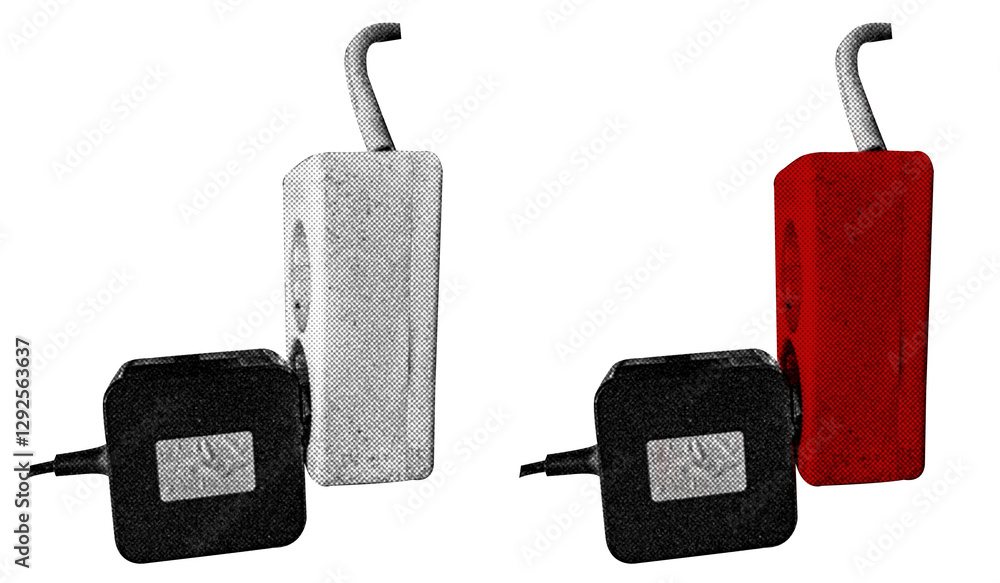 Fototapete Power adapter in halftone style illustration with a transparent background. Bold color and a retro, graphic print aesthetic. Ideal for poster and collage design element