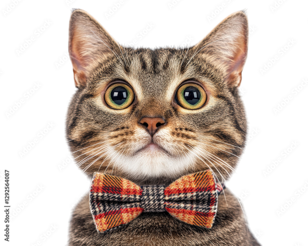 Poster dapper cat wearing bow tie, showcasing charming and confident expression. this stylish feline captur