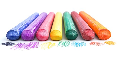 Colorful chalk sticks on white background.