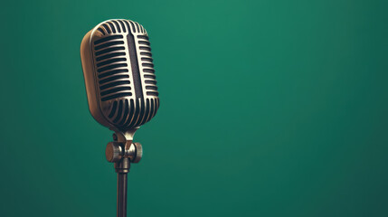Vintage microphone with sleek design against green background, perfect for capturing sound and enhancing performances