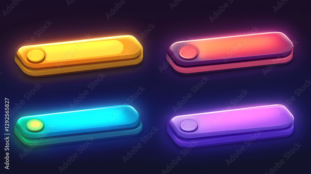 Fototapete game ui loading progress bars vector set, cartoon interface design elements. status and resources sc