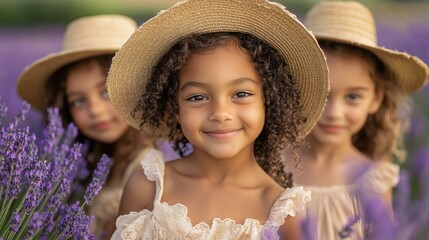 Cute girls at the Lavender flower field