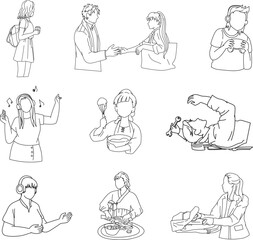 Daily life routine line art