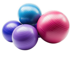 Stability balls in various sizes, colorful and vibrant, ideal for fitness and exercise routines. Perfect for core stability training and enhancing balance