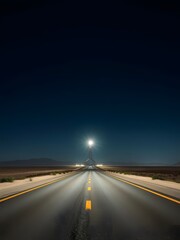 Naklejka premium A Towering Beacon Shines Over a Deserted Highway, Lighting the Path for Travelers
