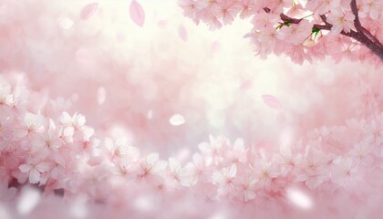淡いキラキラピンク色ぼかし背景に花びらが舞い散る美しい満開の桜の花  3DCGイラスト