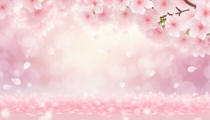 淡いキラキラピンク色ぼかし背景に花びらが舞い散る美しい桜の花のフレーム  3DCGイラスト