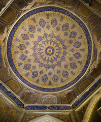 Intricate details of the ceiling inside the gur-e-amir mausoleum, showcasing beautiful islamic art...