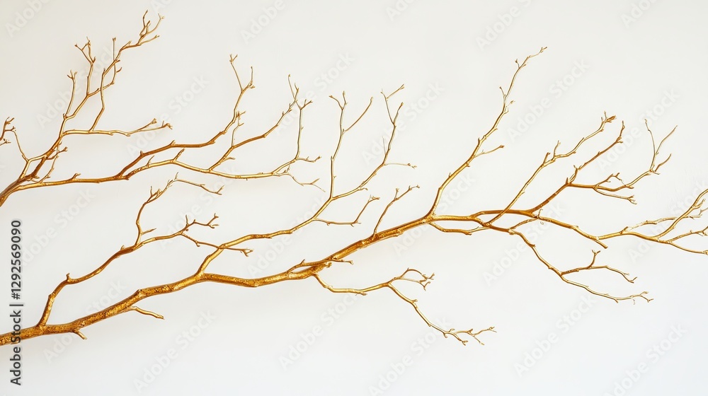 Aufkleber golden branches against a white background with minimalistic design. modern art and decoration conce