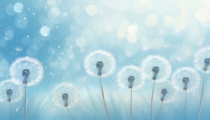 Illustration of Dandelion Fluff Seed Frame on a Light Blue Glowing Background.