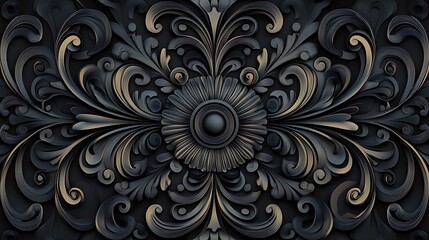 Dark Floral 3D Render: Intricate Ornamental Design AI Generated