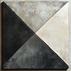 Abstract Geometric Art Piece Featuring Contrasting Textures in Black and White Tones for Modern Interior Design Inspiration