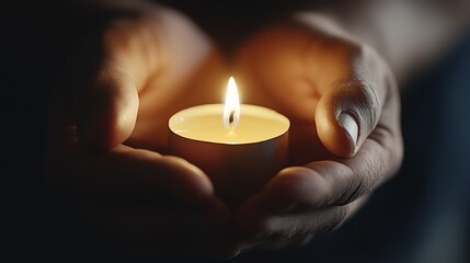 Hands holding a single candle in the dark, symbolizing hope, tradition, and the power of cultural customs