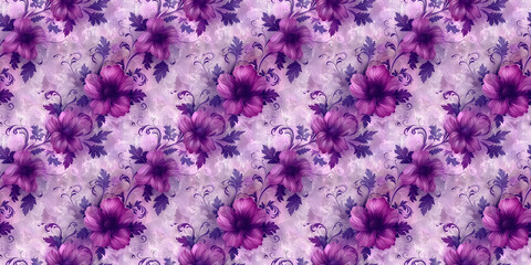 Elegant purple floral pattern with swirling vines and leaves